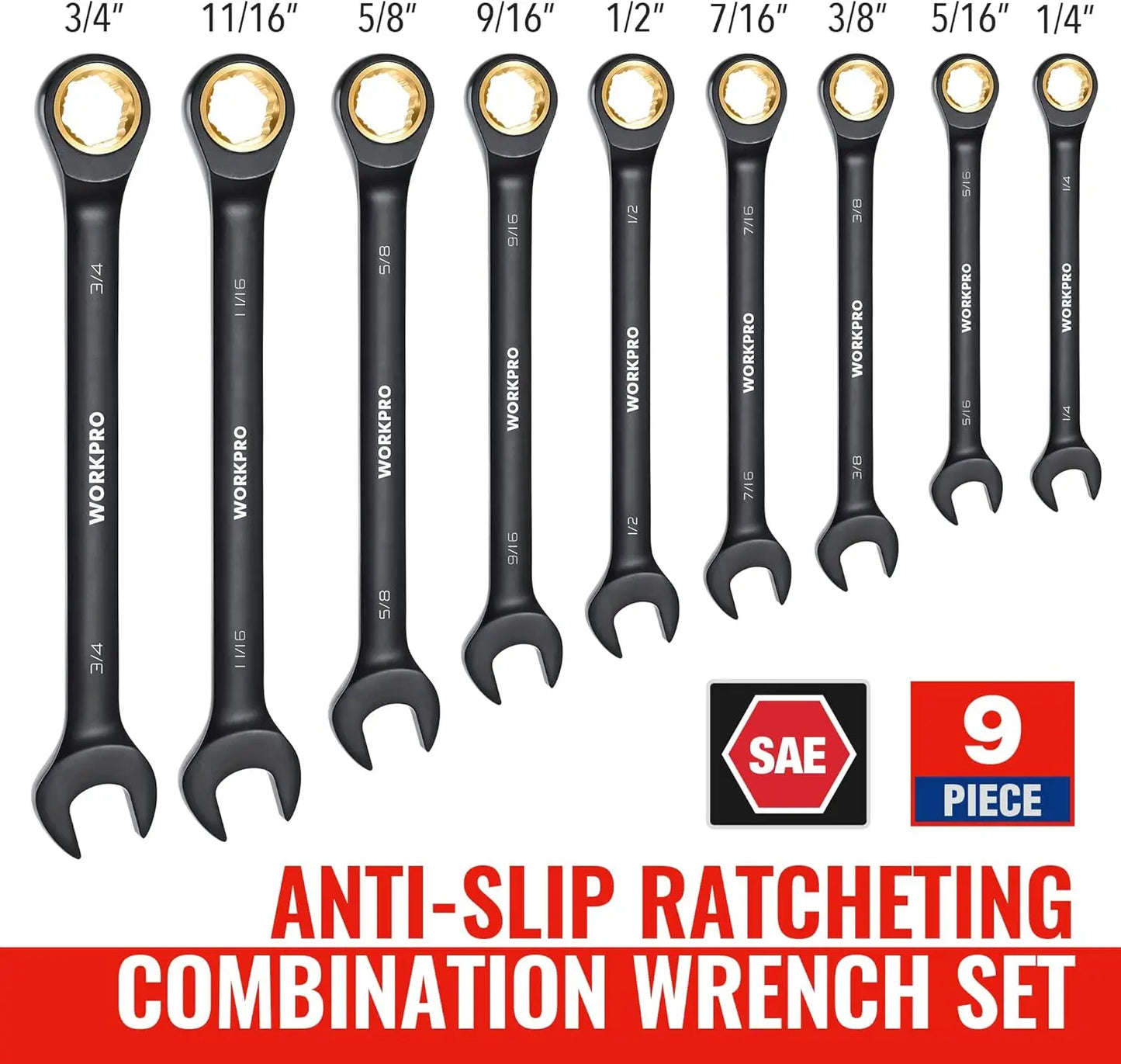 9-Piece  Ratcheting Wrench Set, SAE