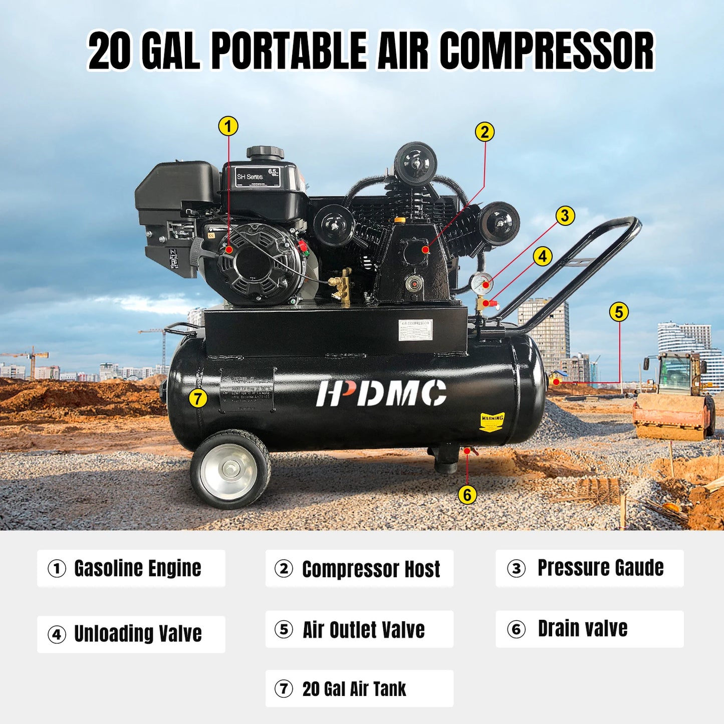 Portable  Air Compressor  20 Gallon Tank Gas powered