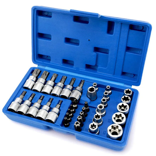 34PCS Torx Bit Socket Set 1/2” 1/4“ 3/8” Drive Male/Female