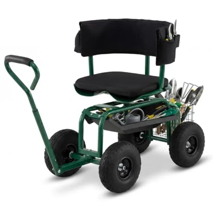 Gardening wagon scooter with 360 swivel workseat