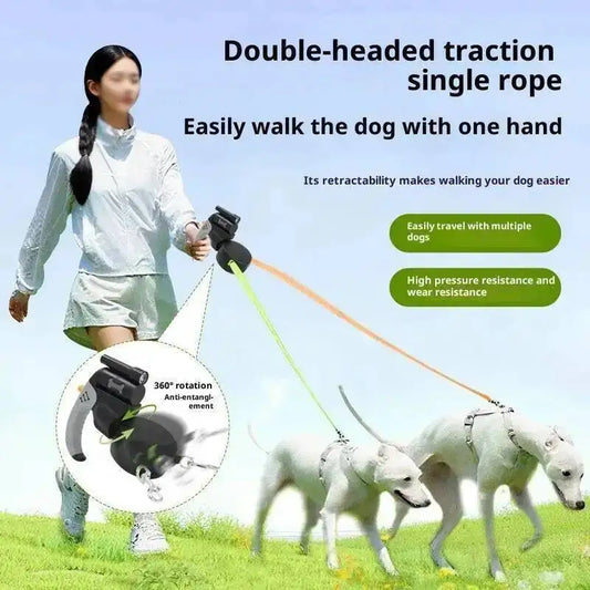 Auto Retractable Double-Headed Dog Leash w/ LED