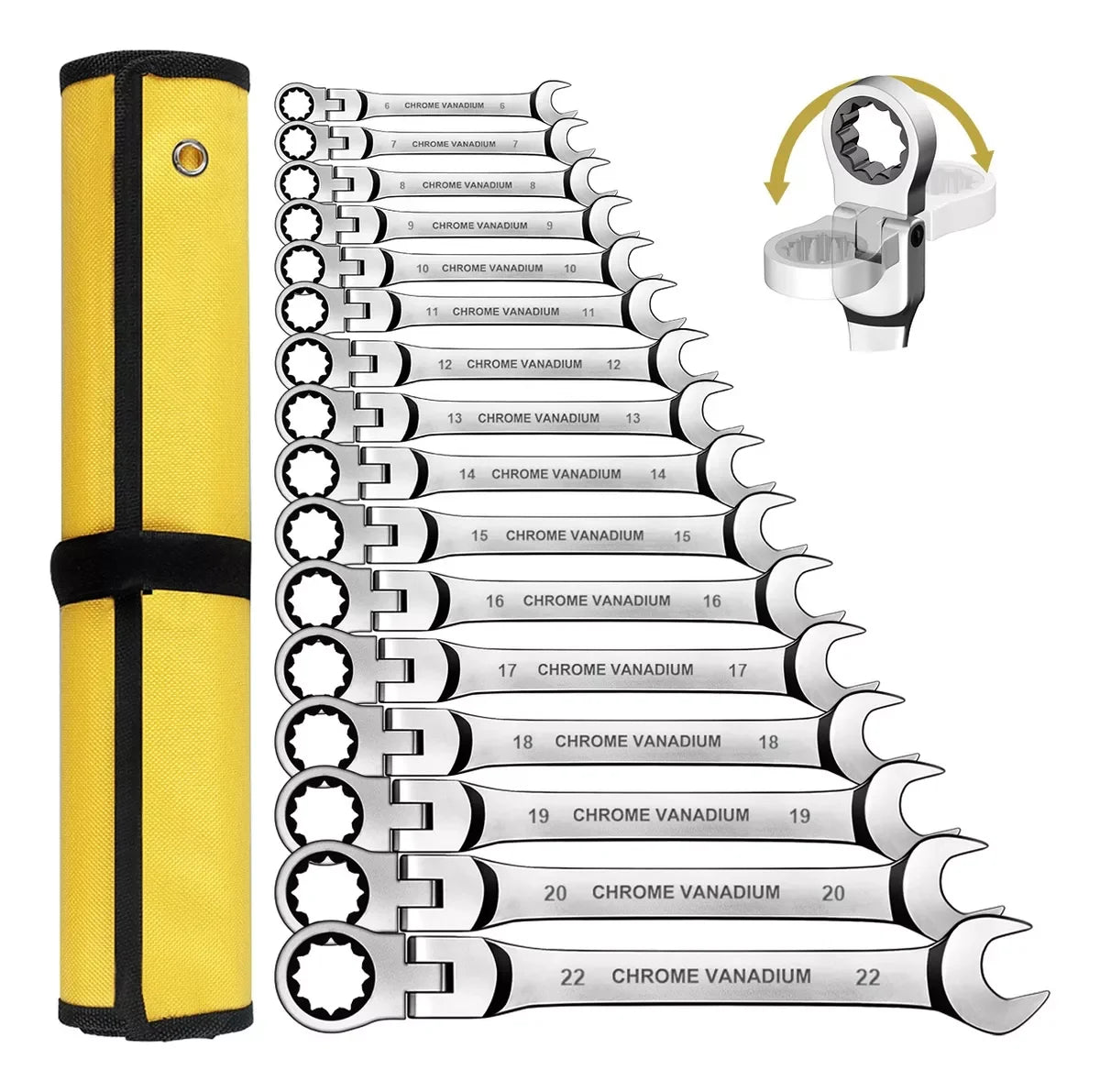 Metric Flex-Head Ratchet Wrench Set