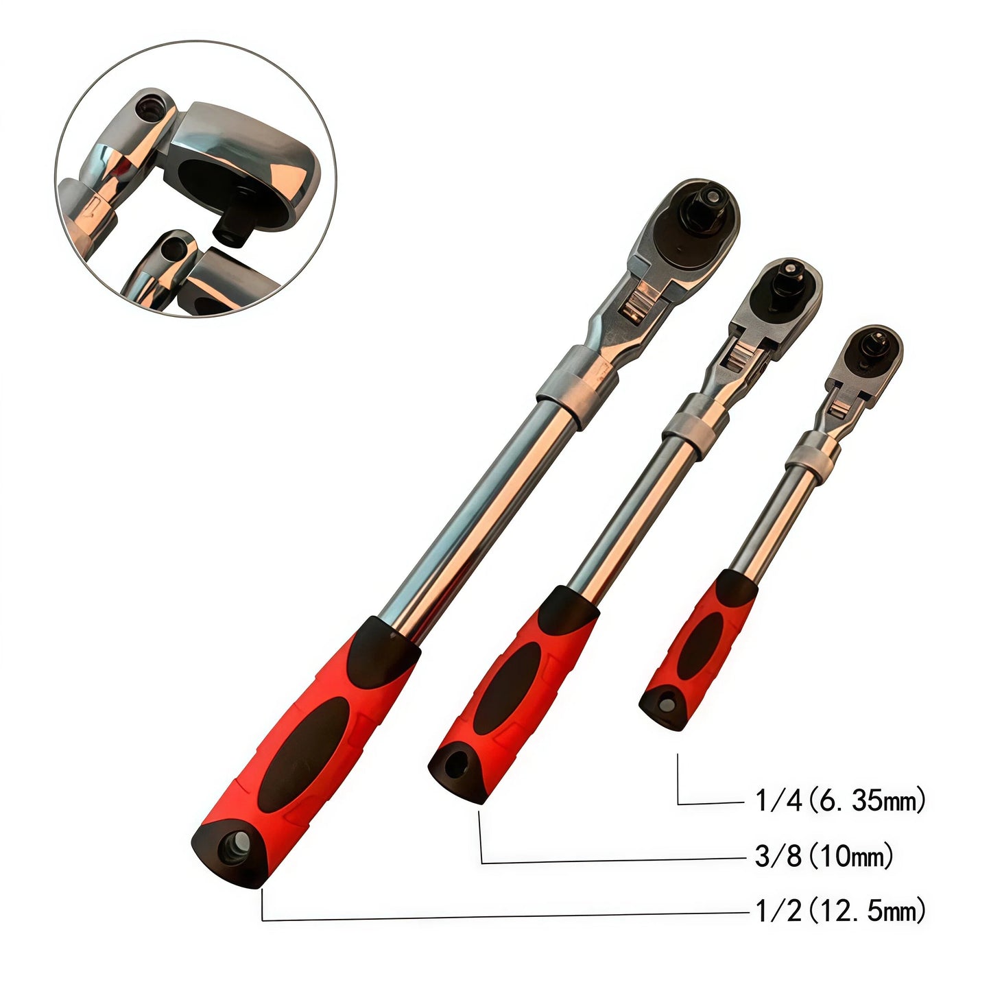 Ratchet Wrench Set - 72 Teeth, Telescopic Handle 1/2, 3/8, 1/4 Inch