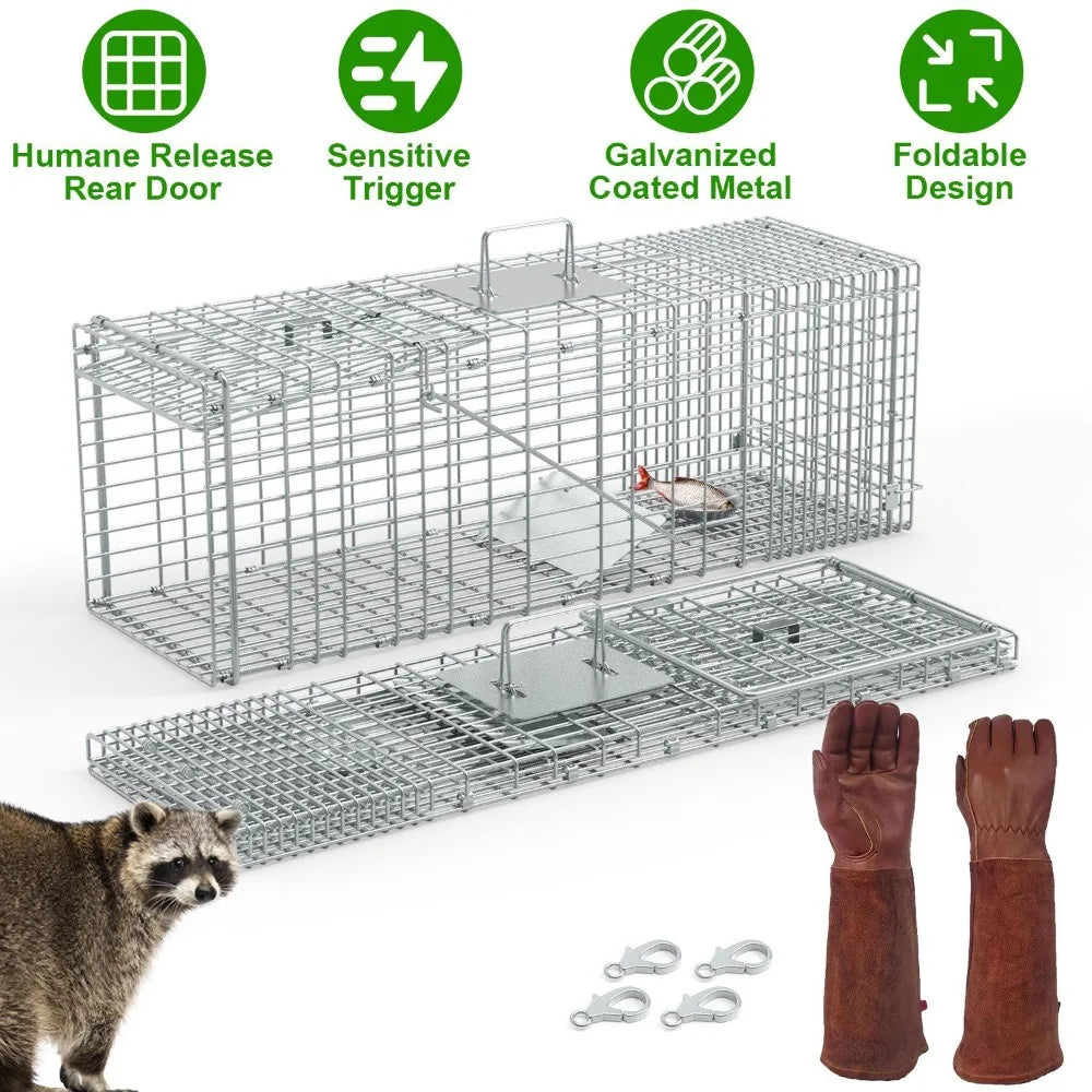 Live animal cage trap with Gloves