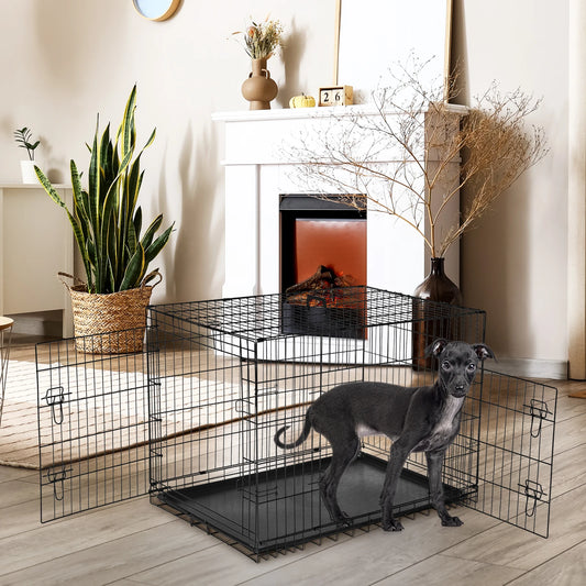 Double Door Folding Metal Wire Dog Cage