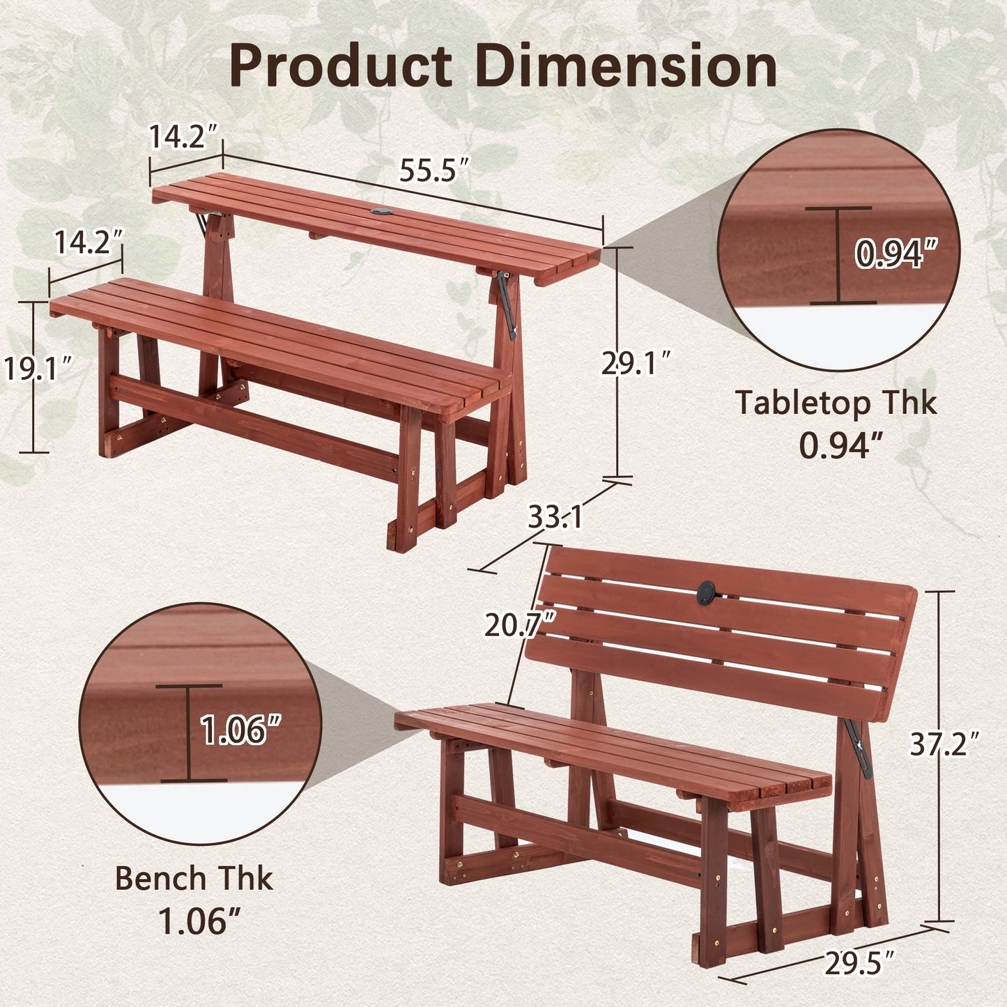 2 in 1 Convertible Folding Bench Picnic Table