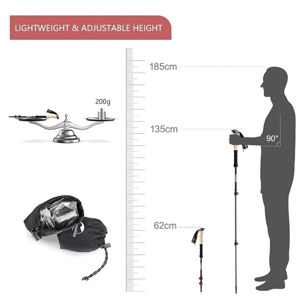 2 Poles Ultralight Carbon Fiber Walking Sticks