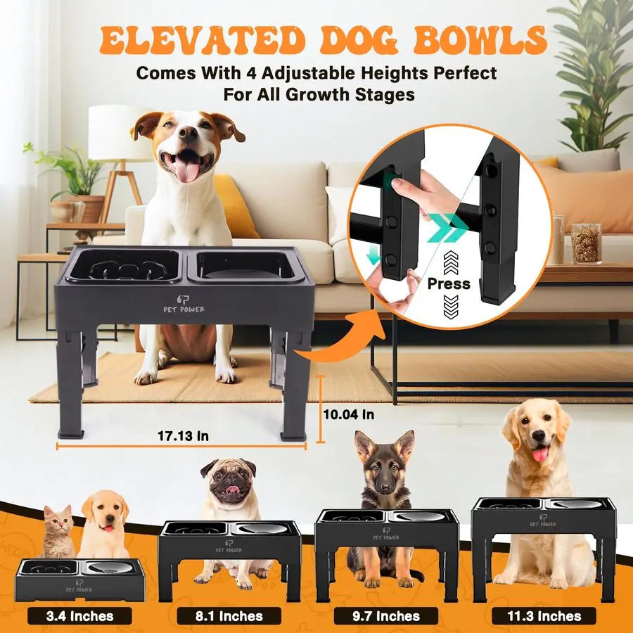 Dog Bowl Stand with 4 Adjustable Height, Slow Feeder
