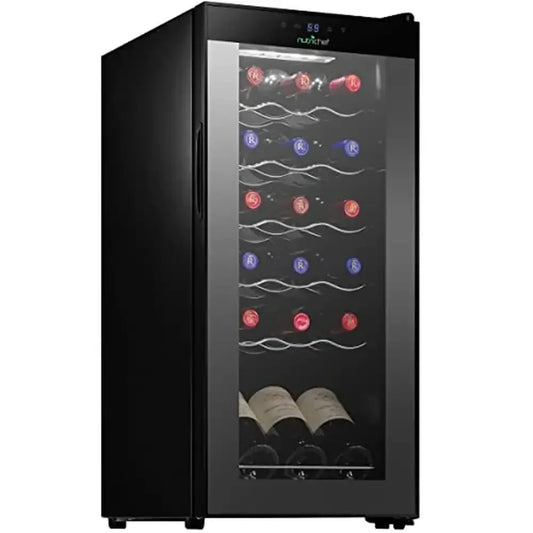 Wine Cooler Refrigerator 18-Bottle Fridge Air-Tight Glass Door Touch Screen Temperature Control Freestanding Easy Access Compact
