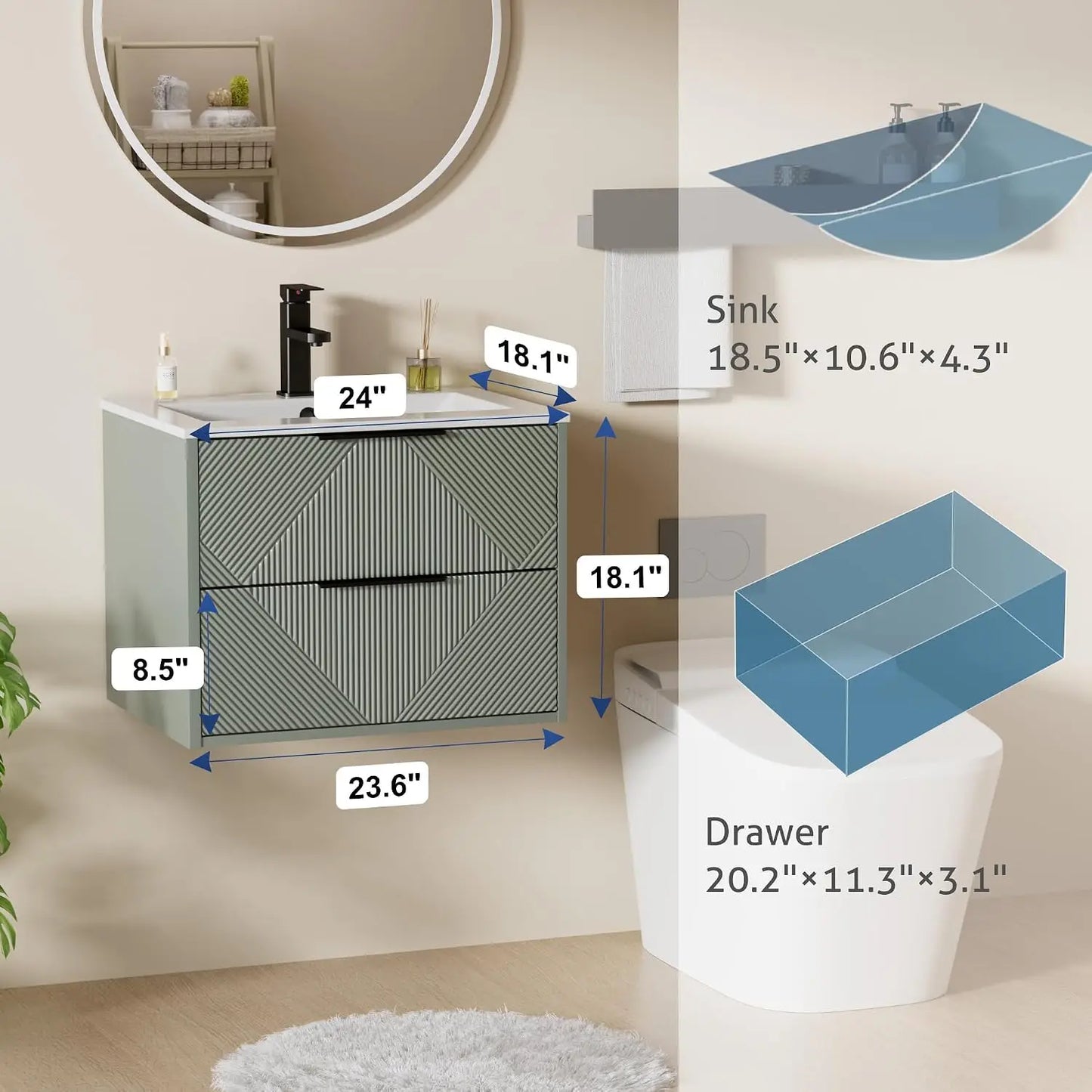 24" Floating Bathroom Vanity with Sink
