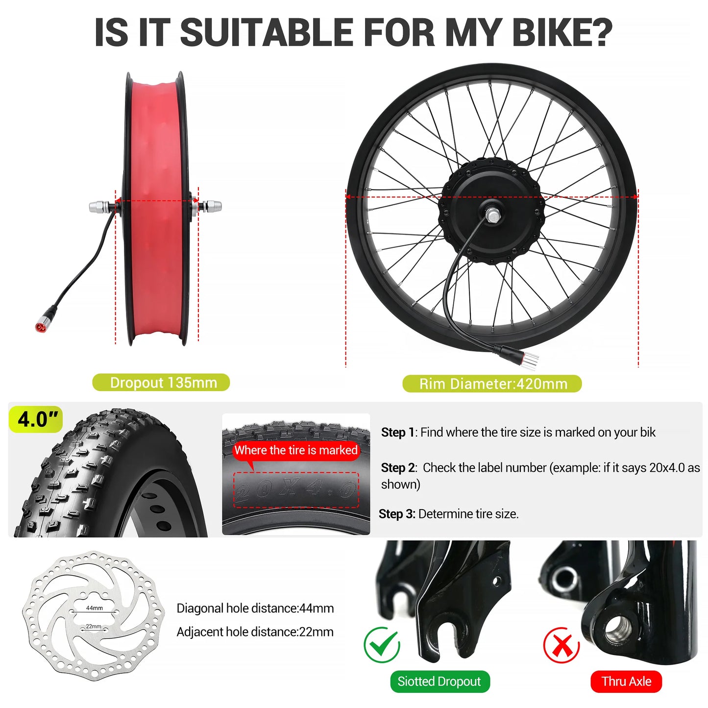 750W Front Wheel Kit, compatible with 20*4.0 size