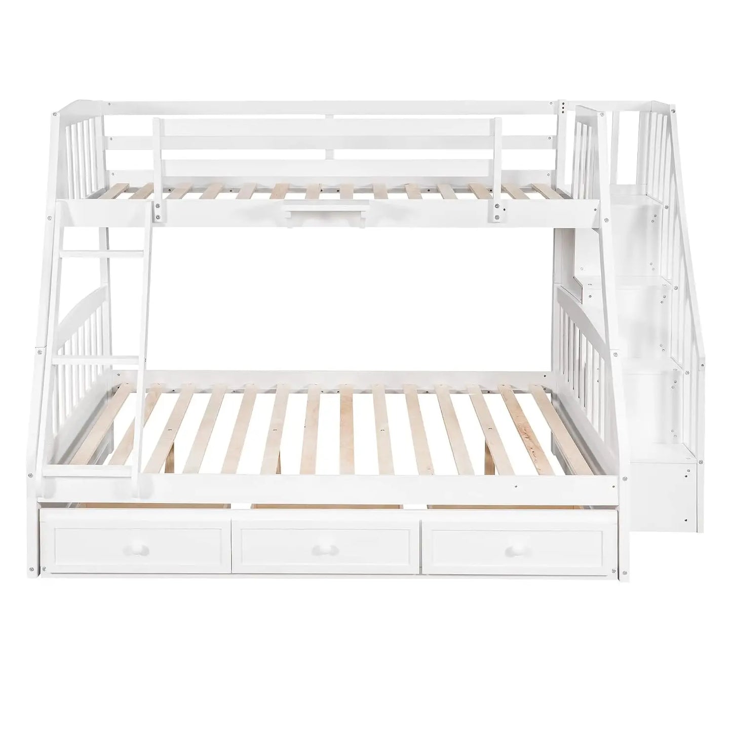 Solid Wood Twin Over Full  Bunk Beds with Stairs