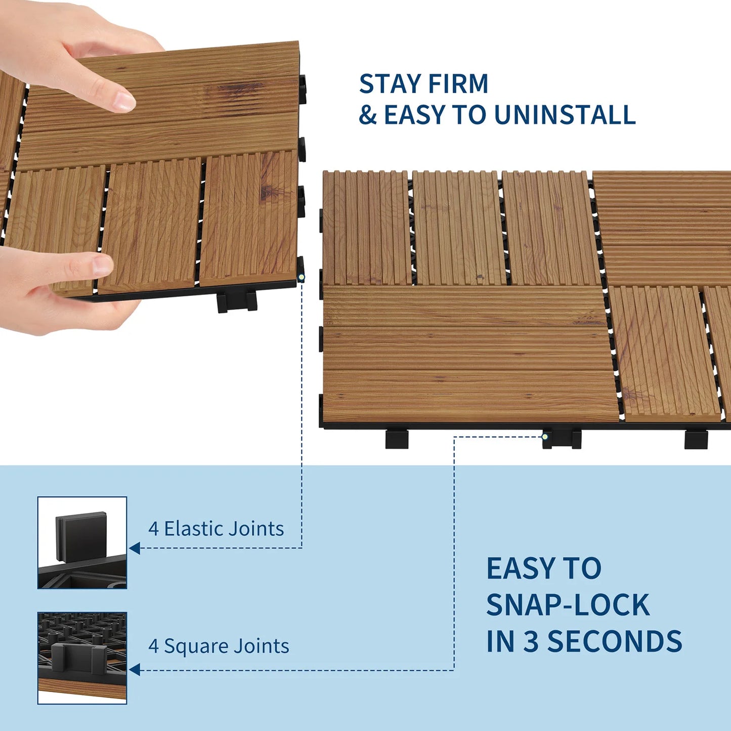 Acacia Wood  Deck Tiles for Patio , 12"x12"