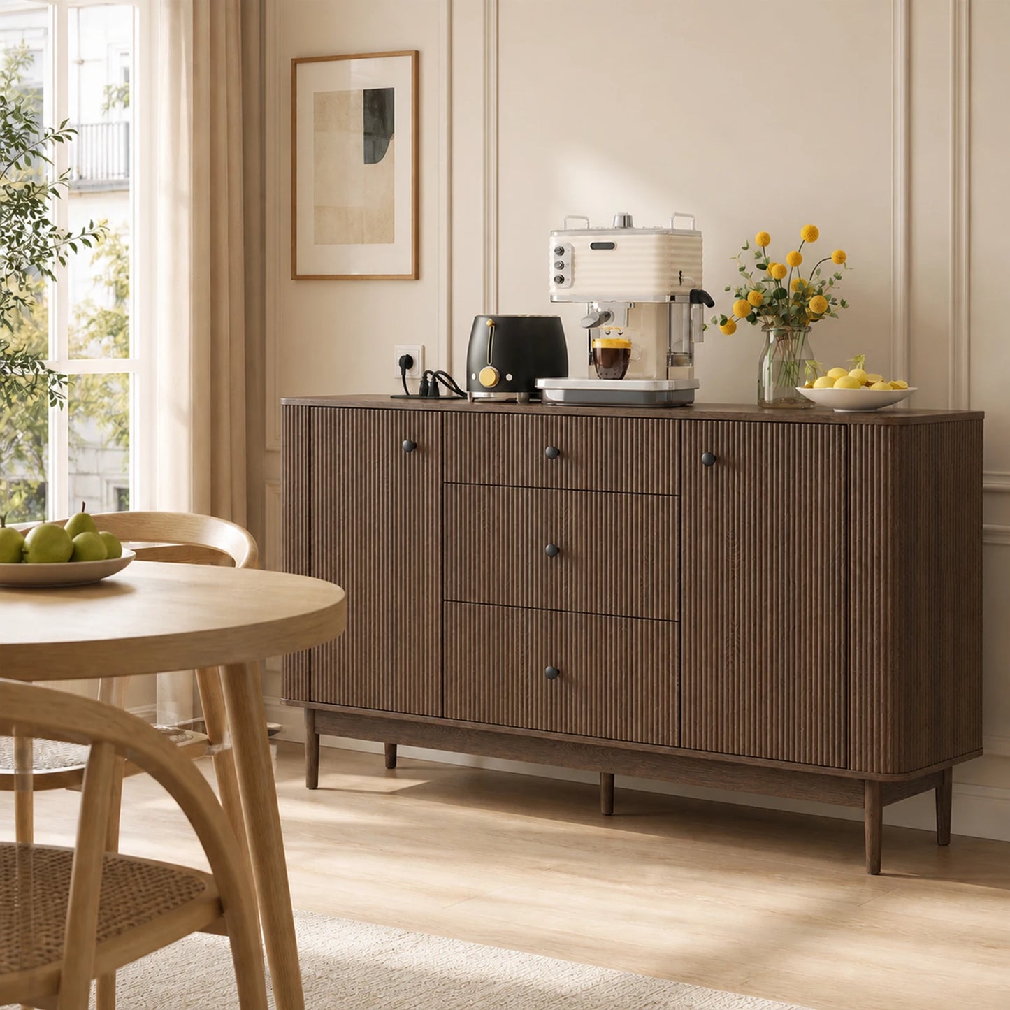 Fluted Buffet Sideboard Cabinet 70 Inch