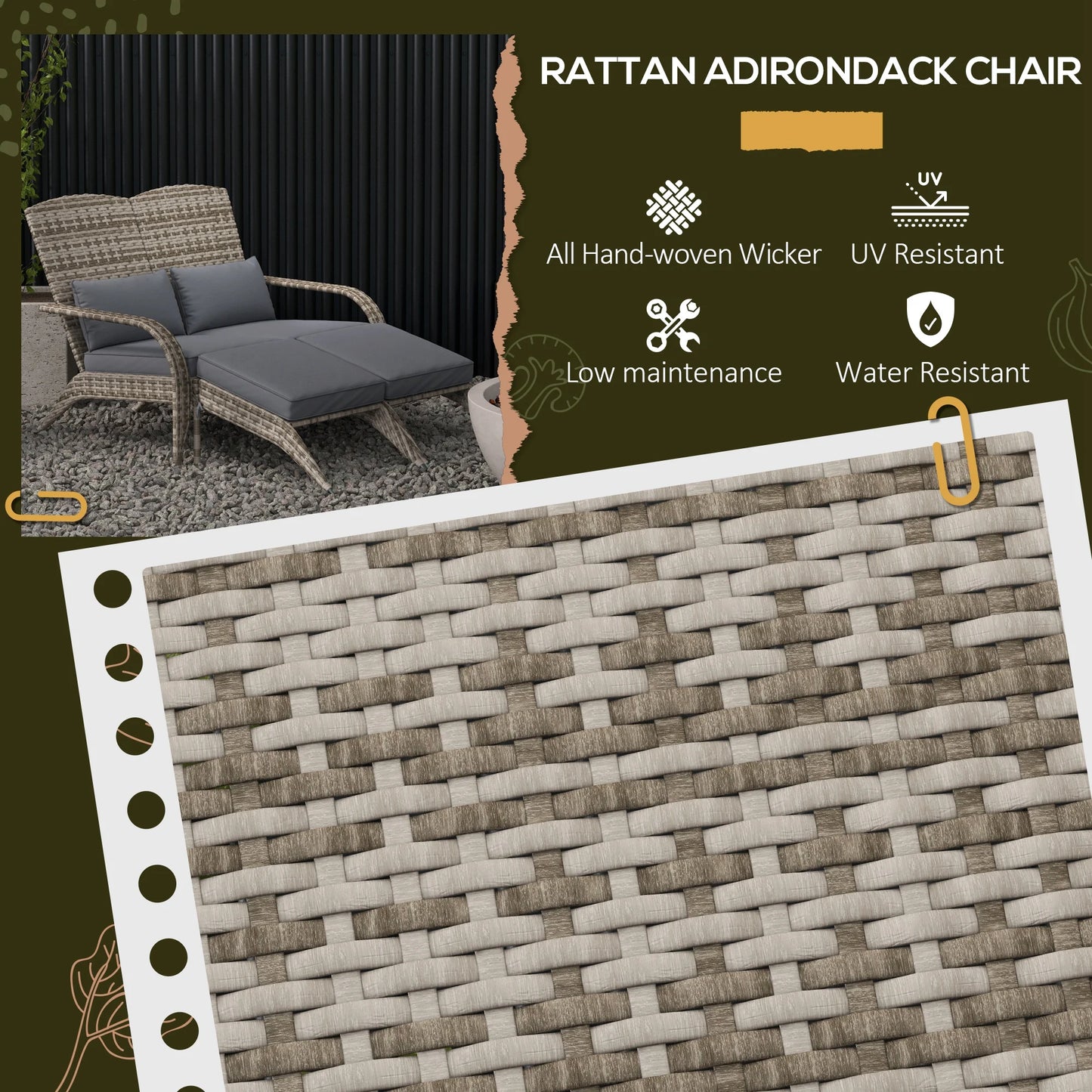 Patio Wicker Adirondack Chair with Cushion