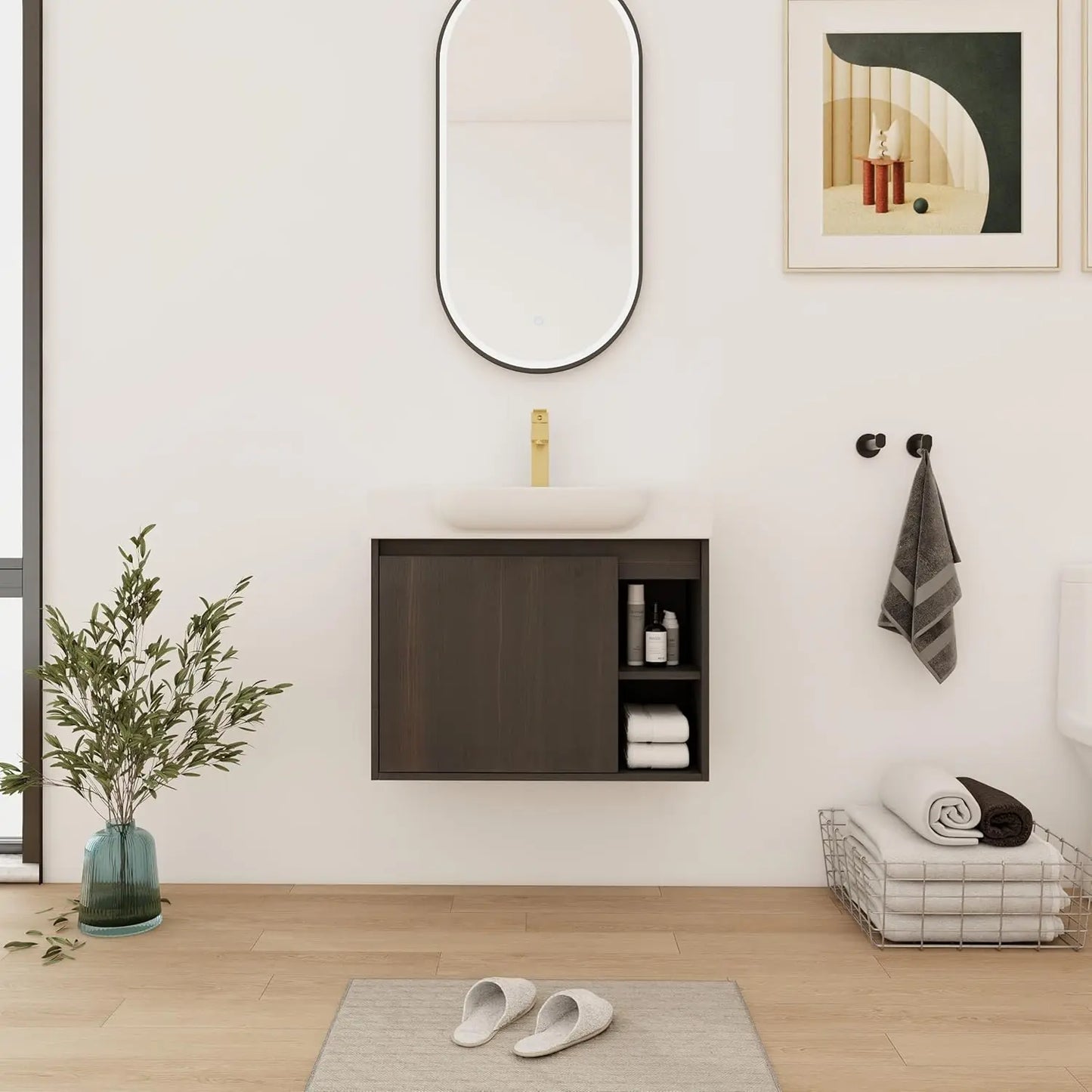 28" Wall-Mounted Bathroom Vanity with Ceramic Sink