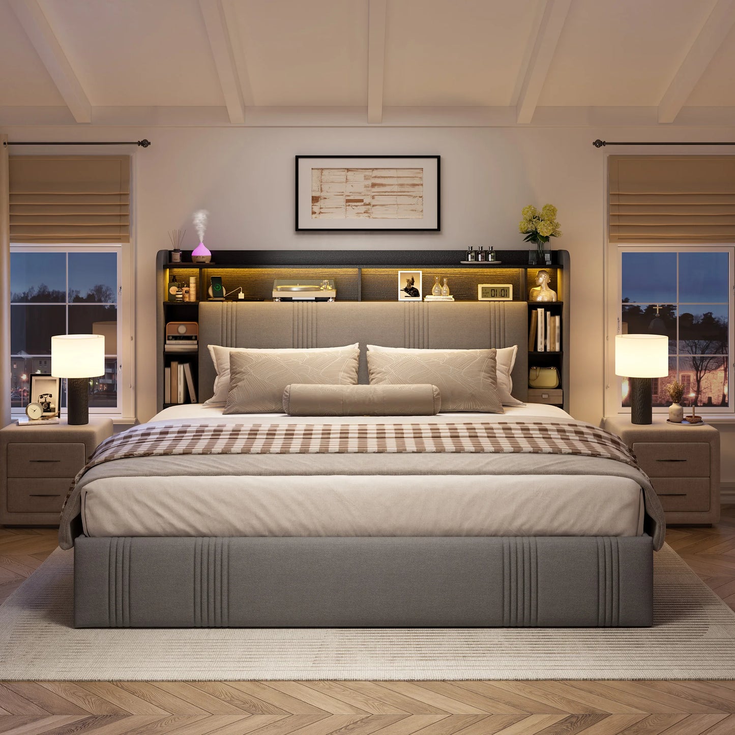 Full Size Bed Frame with 4 Storage Drawers