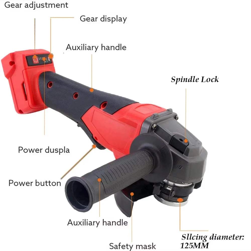 125mm Electric Angle Grinder For Milwaukee 18V Battery