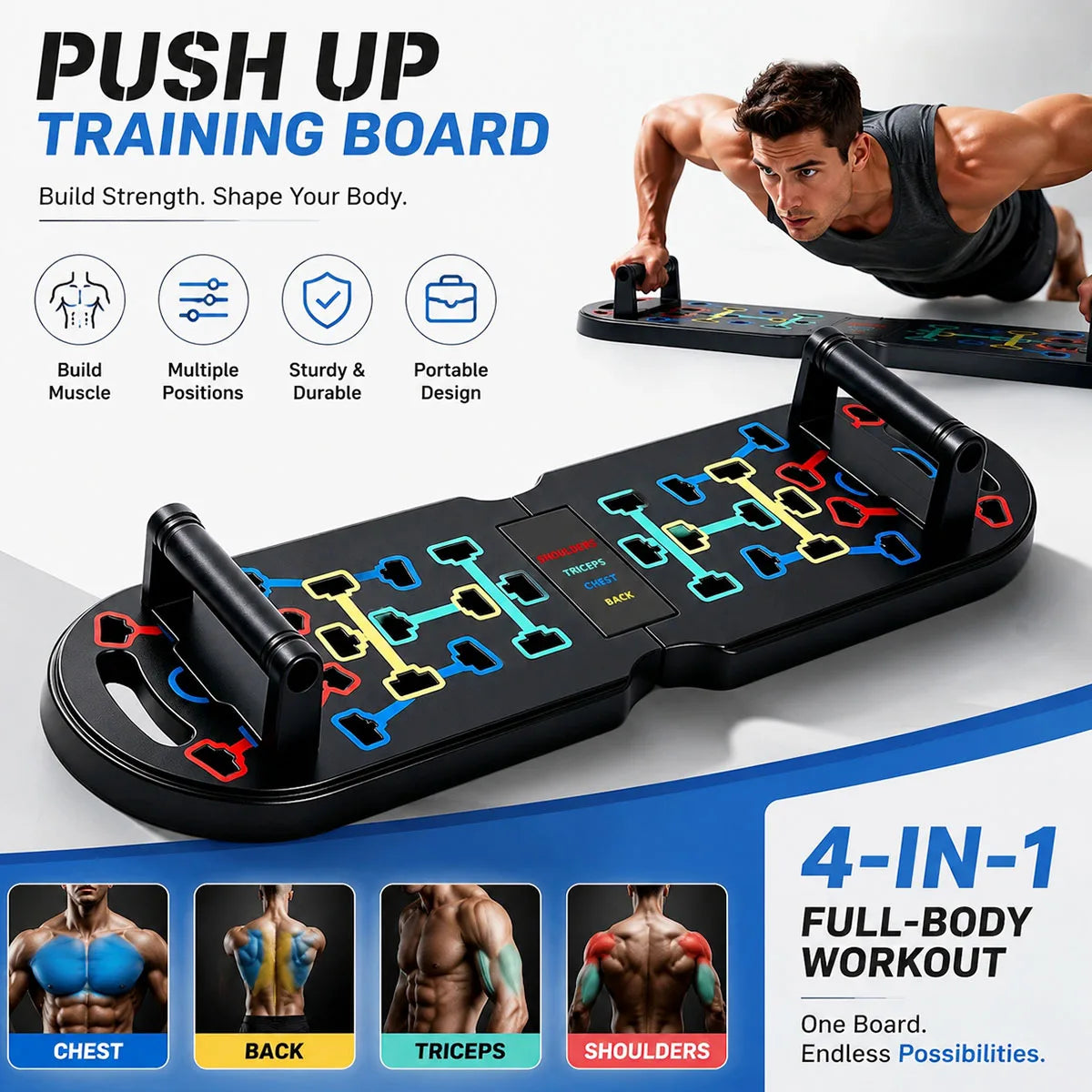 Foldable Push Up Board with Resistance Bands