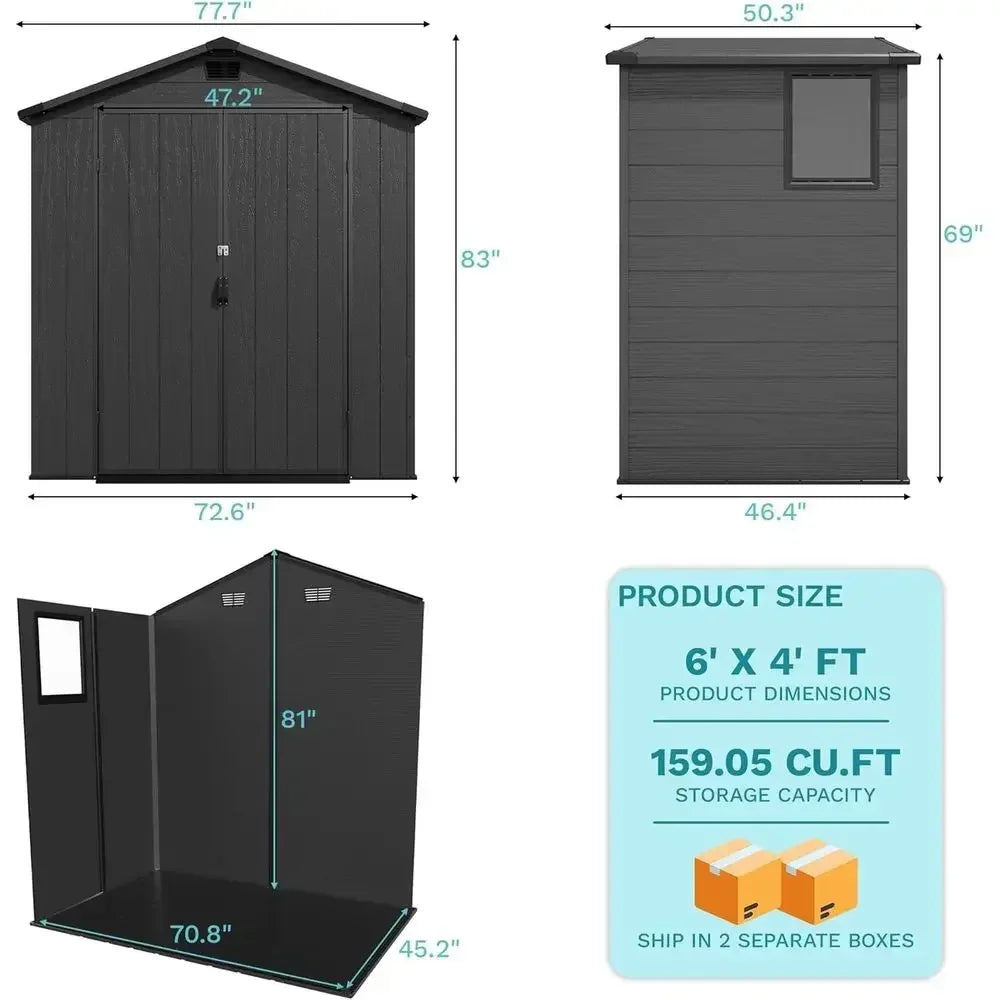 6x4 Plastic Storage Shed with Floor, Window, and Lockable Door