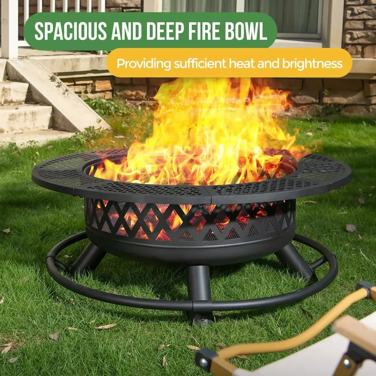36 Inch Fire Pit with Grill,Wood Burning