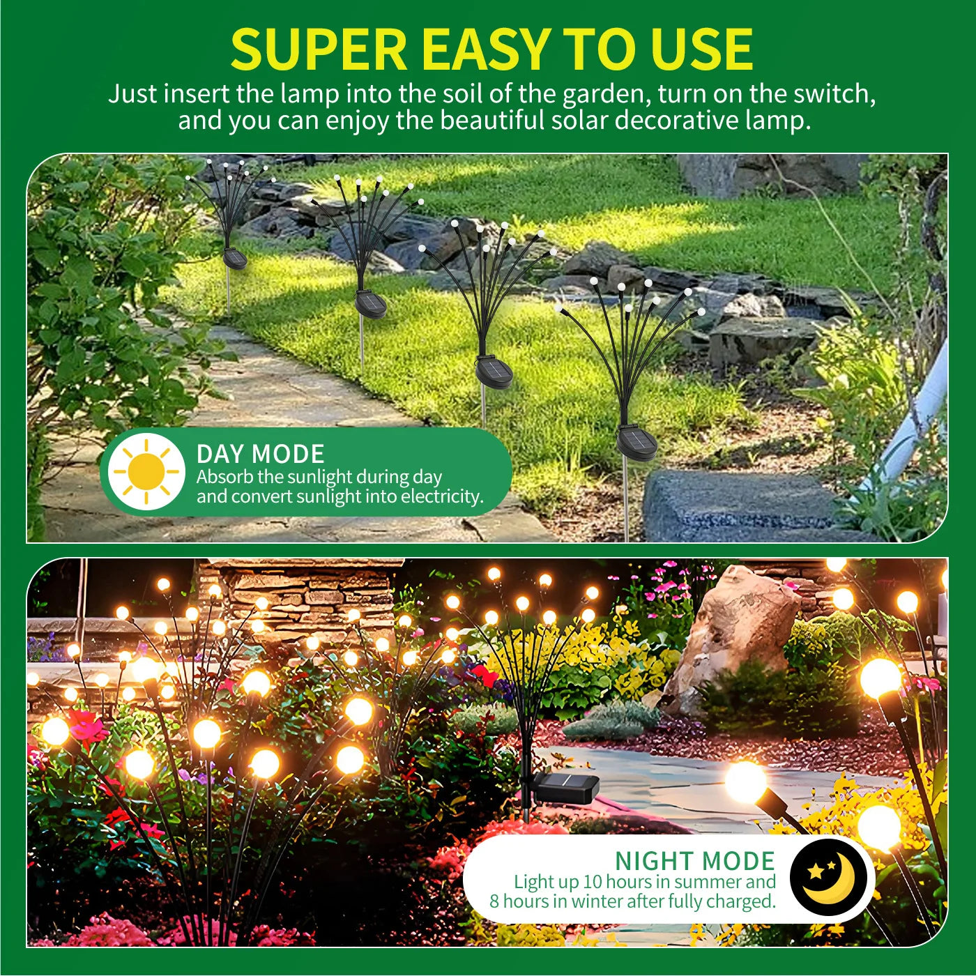 8-Head Solar Firefly Lights LED