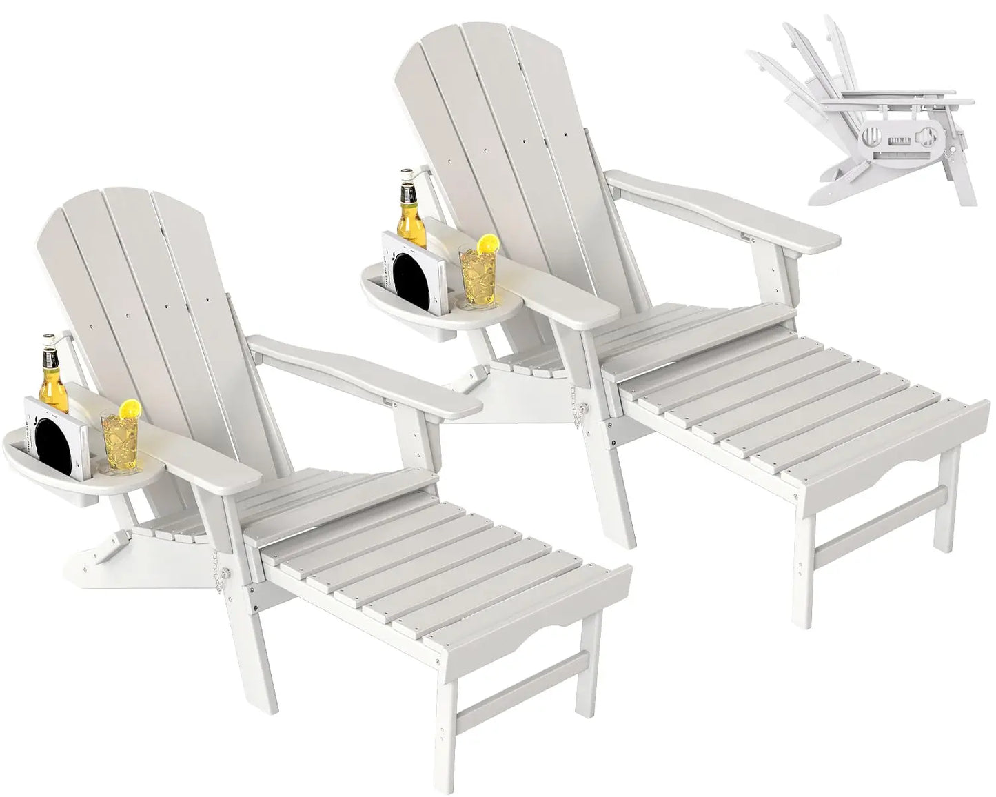 Set of 2 Folding Adirondack Chair with Retractable Ottoman
