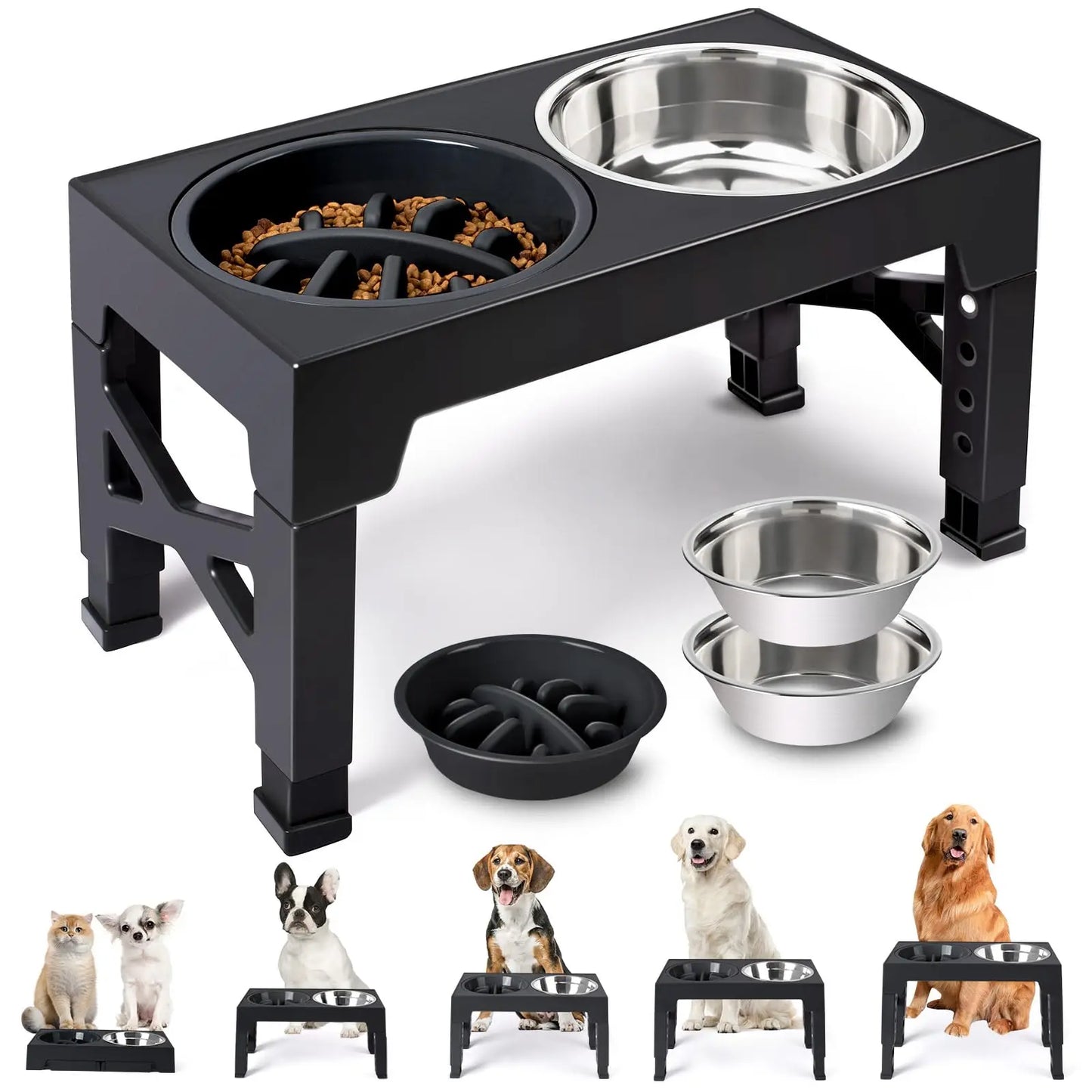 Elevated Dog Bowls - 5 Adjustable Heights