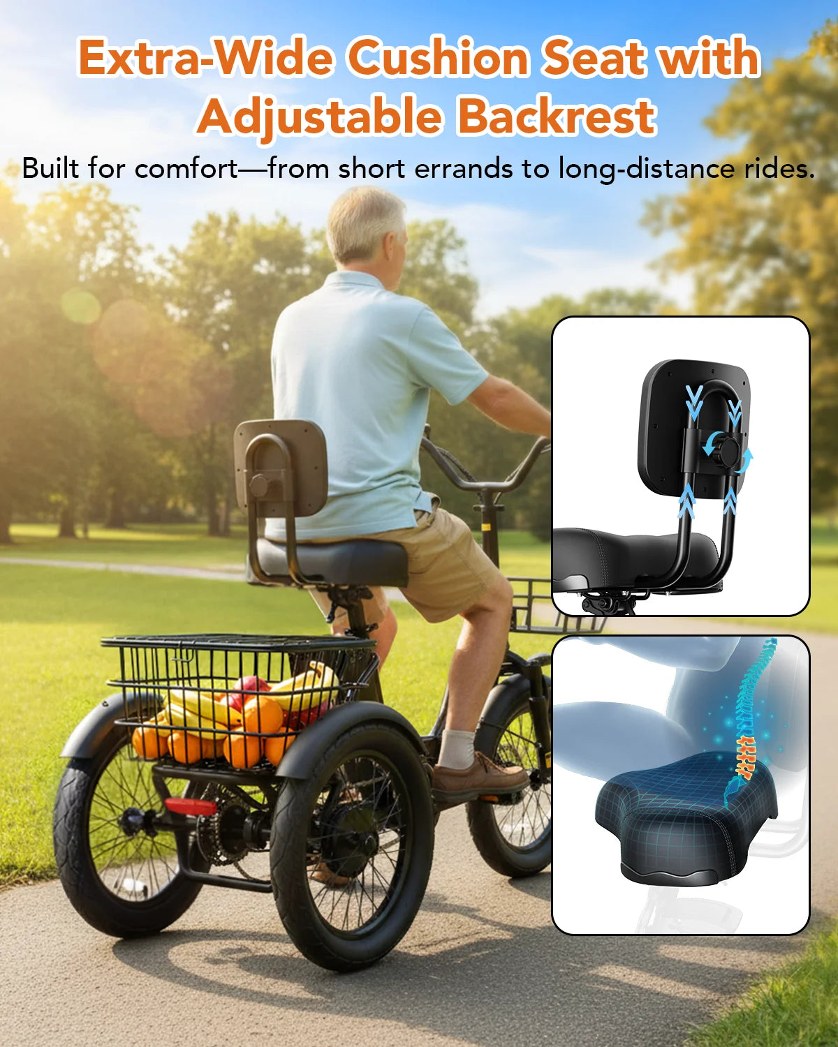 Folding Electric Trike, 1200W  48V 10.4AH Removable Battery