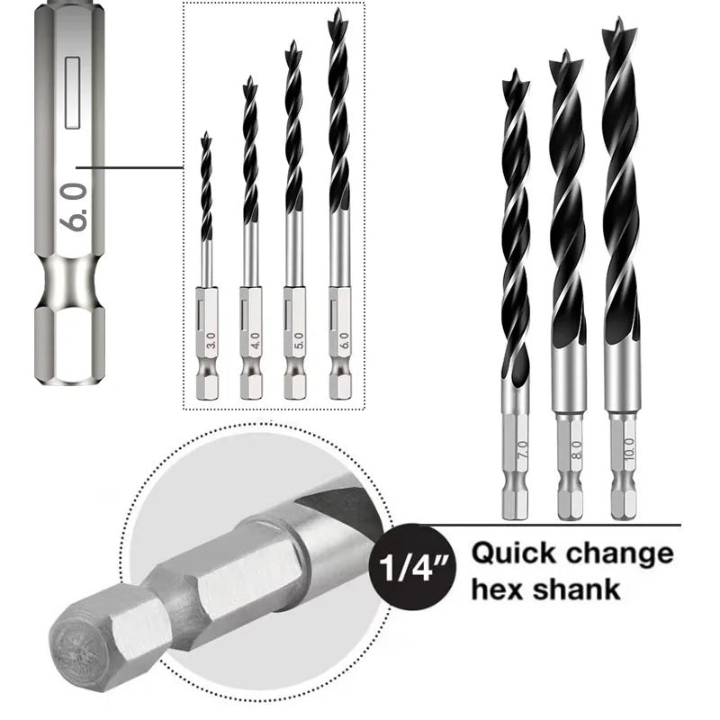 Three Pointed Woodworking Drill Bit Set