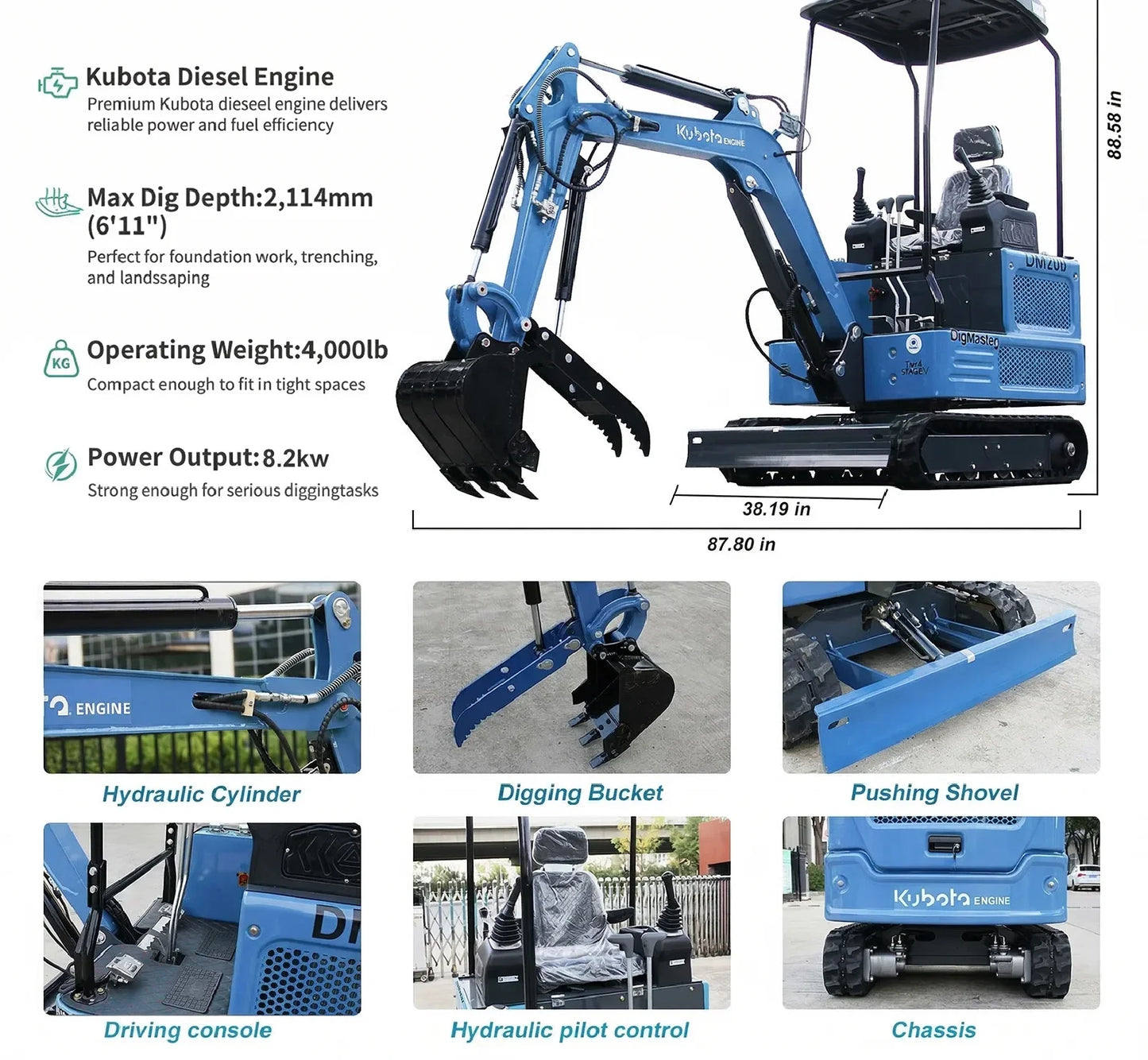 2 Ton Mini Excavator 12HP  Diesel