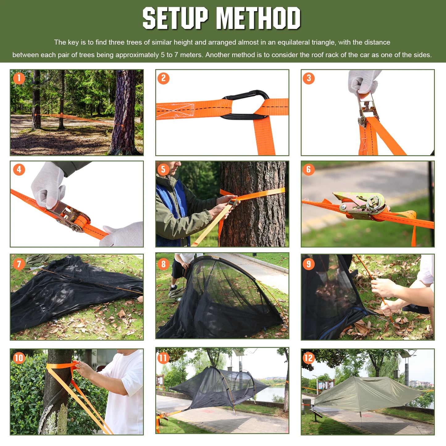 2-Person Tree Tent Hammock with Mosquito Net & RainFly