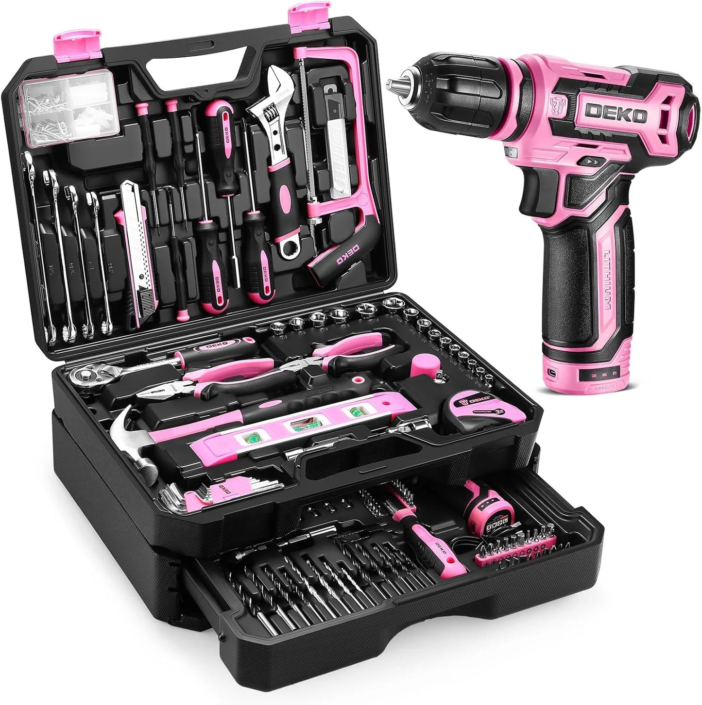 Home Mechanic Toolbox with 12V Cordless Drill
