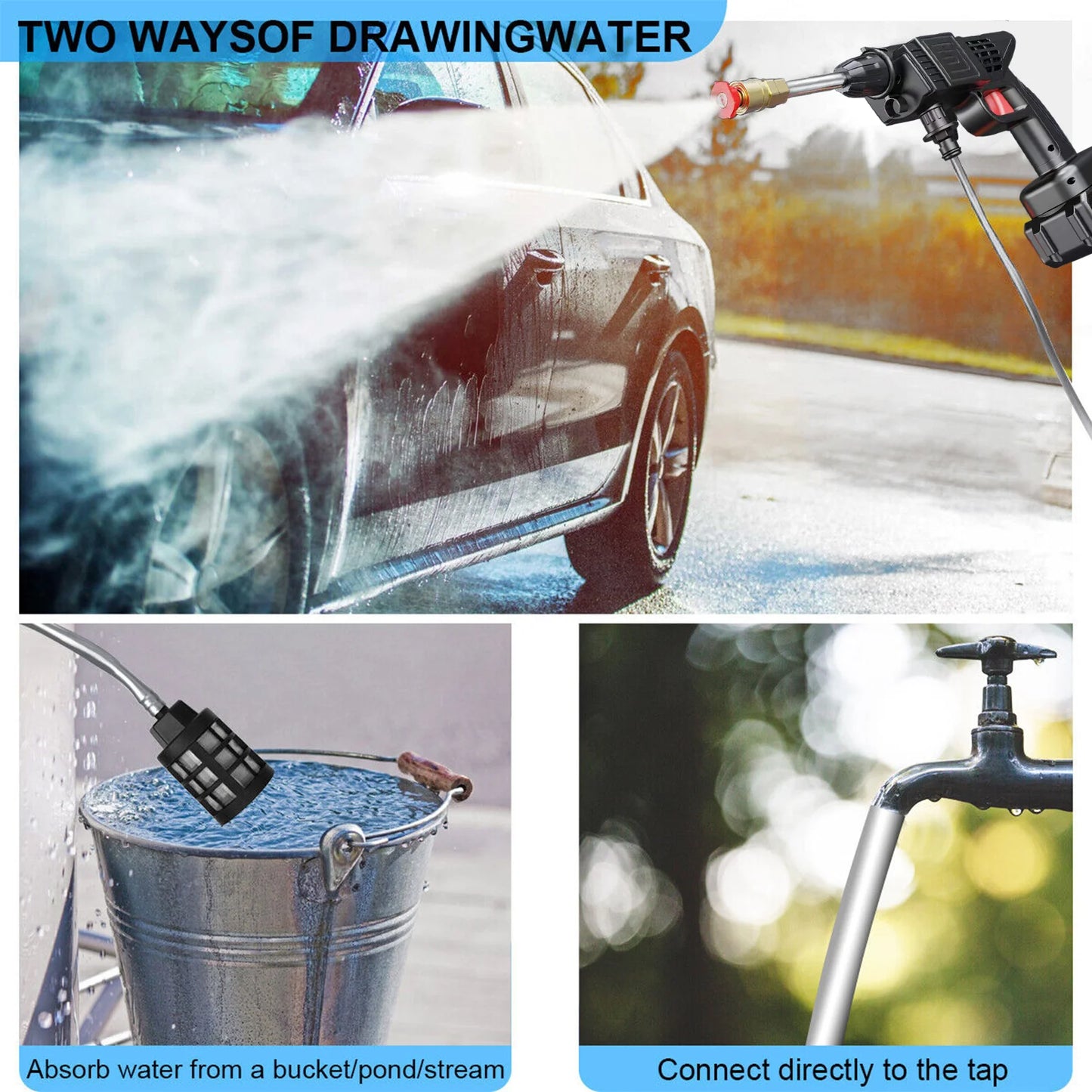 Portable Cordless High Pressure Washer With 2Pcs 1200mah Battery