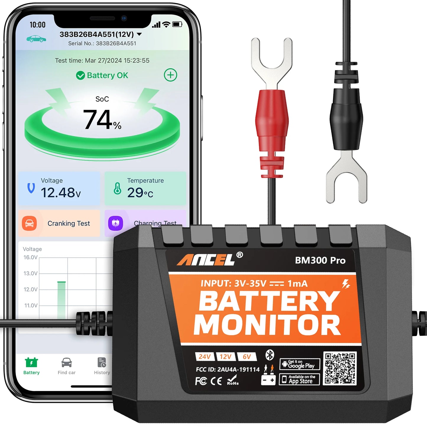 6V 12V 24V Bluetooth Battery Monitor/Charging System