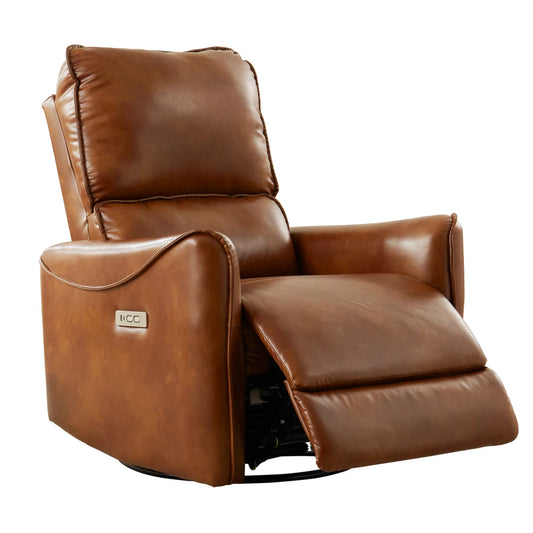 Brown Air Leather Power Recliner Chair with Rocker & 360° Swivel Function