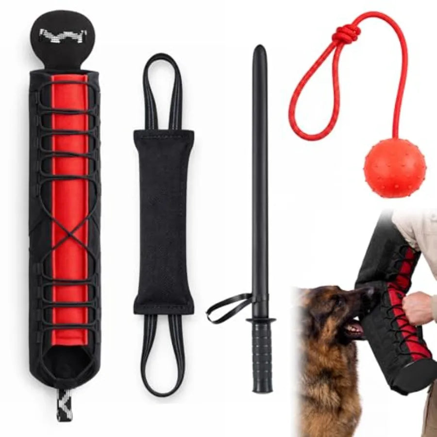 Dog Training Kit with Bite Sleeve, Tug Toy, Training Stick Rubber Ball on Rope