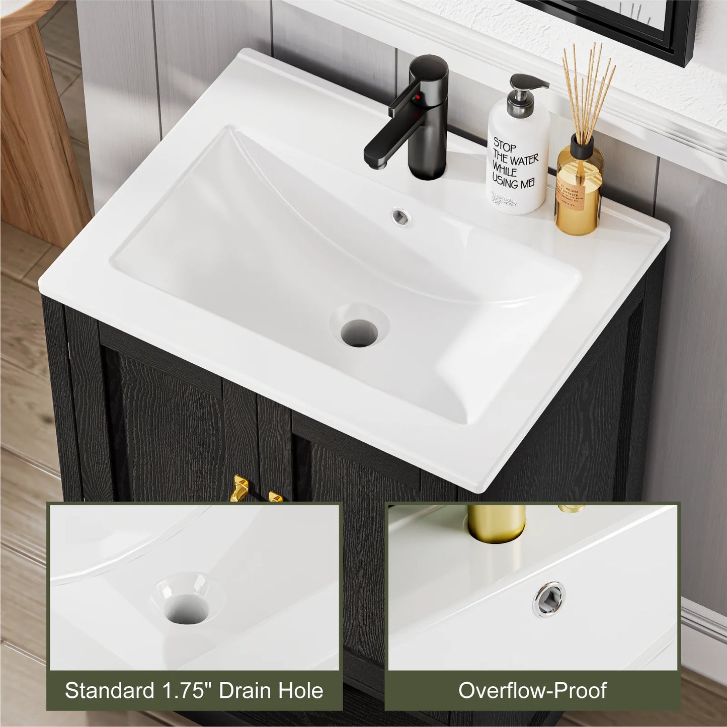 24" Freestanding Bathroom Vanity with Sink