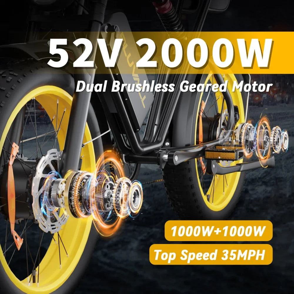 2000W Dual-Motor Electric Bike 52V 46AH Removable Battery