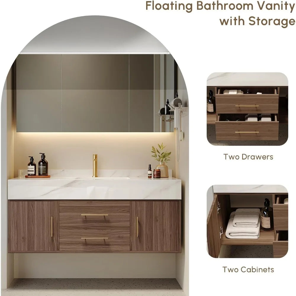 Floating Bathroom Vanity (Walnut with Doors, 39.4'')