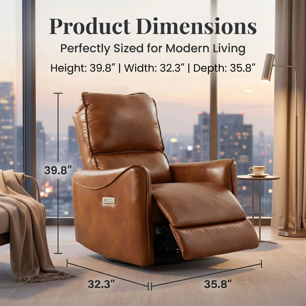 Brown Air Leather Power Recliner Chair with Rocker & 360° Swivel Function