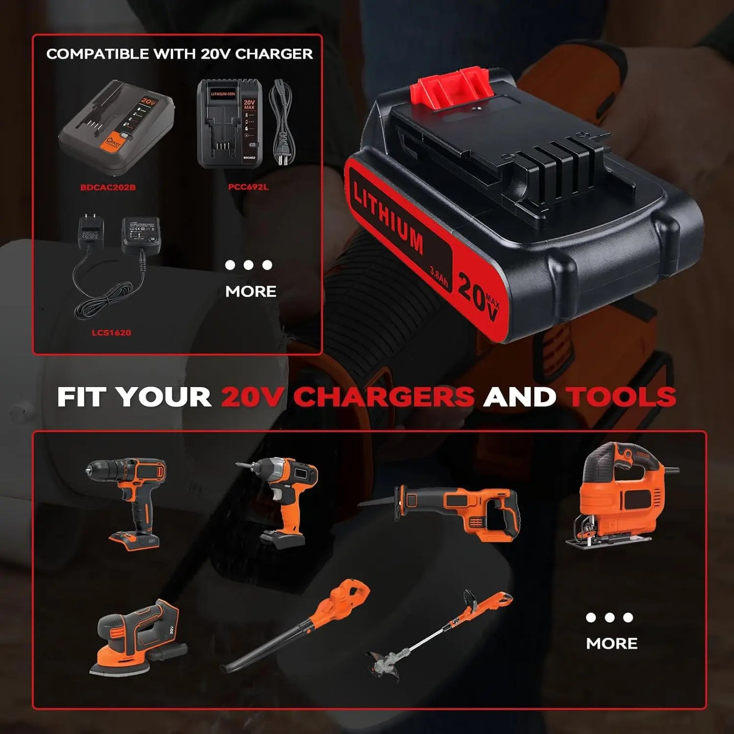 1/2/4Pack 3.8Ah Battery Replace for Black & Decker 20V