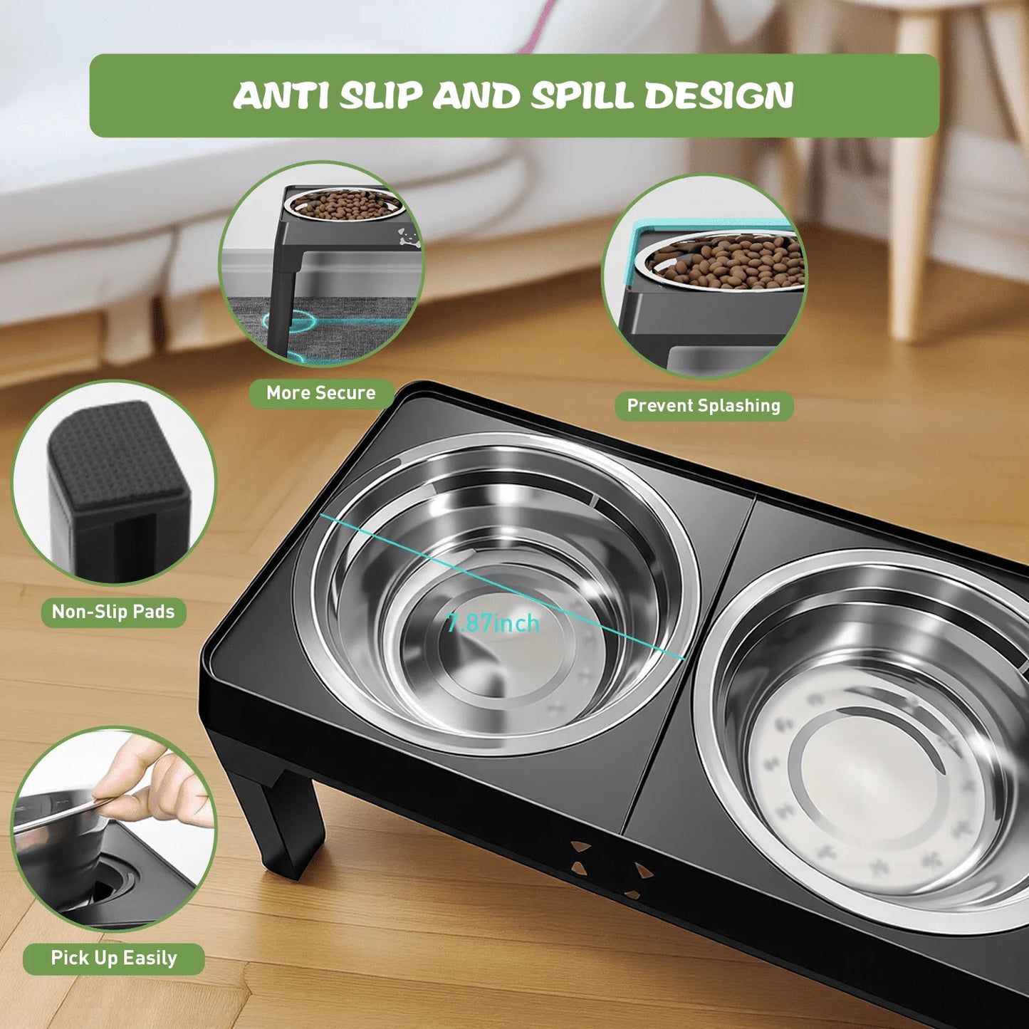 5 Heights Adjustable Dog Food Bowl