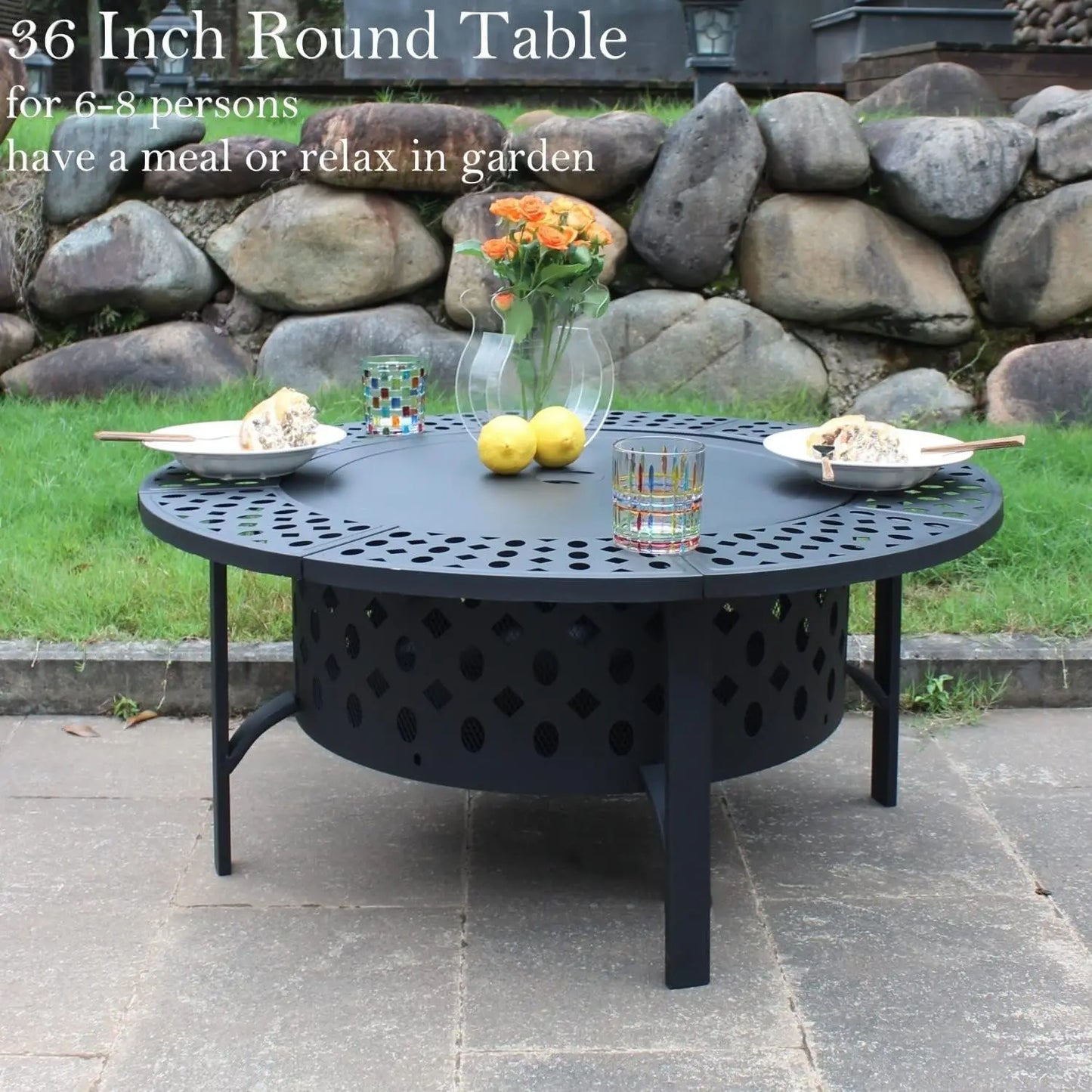 36 Inch Fire Pit with 2 Grills, Wood Burning