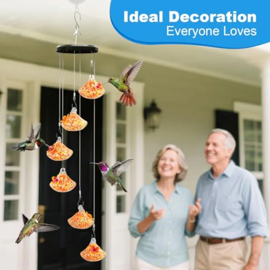 Wind Chime Glass Hummingbird Feeder