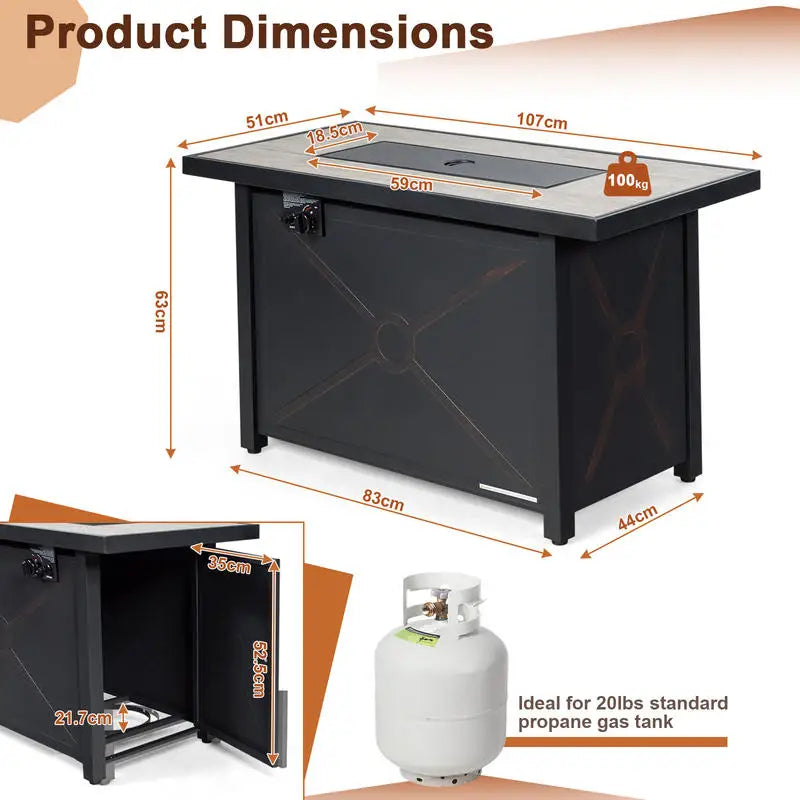 42 Inch 60000 BTU Propane Fire Pit Table