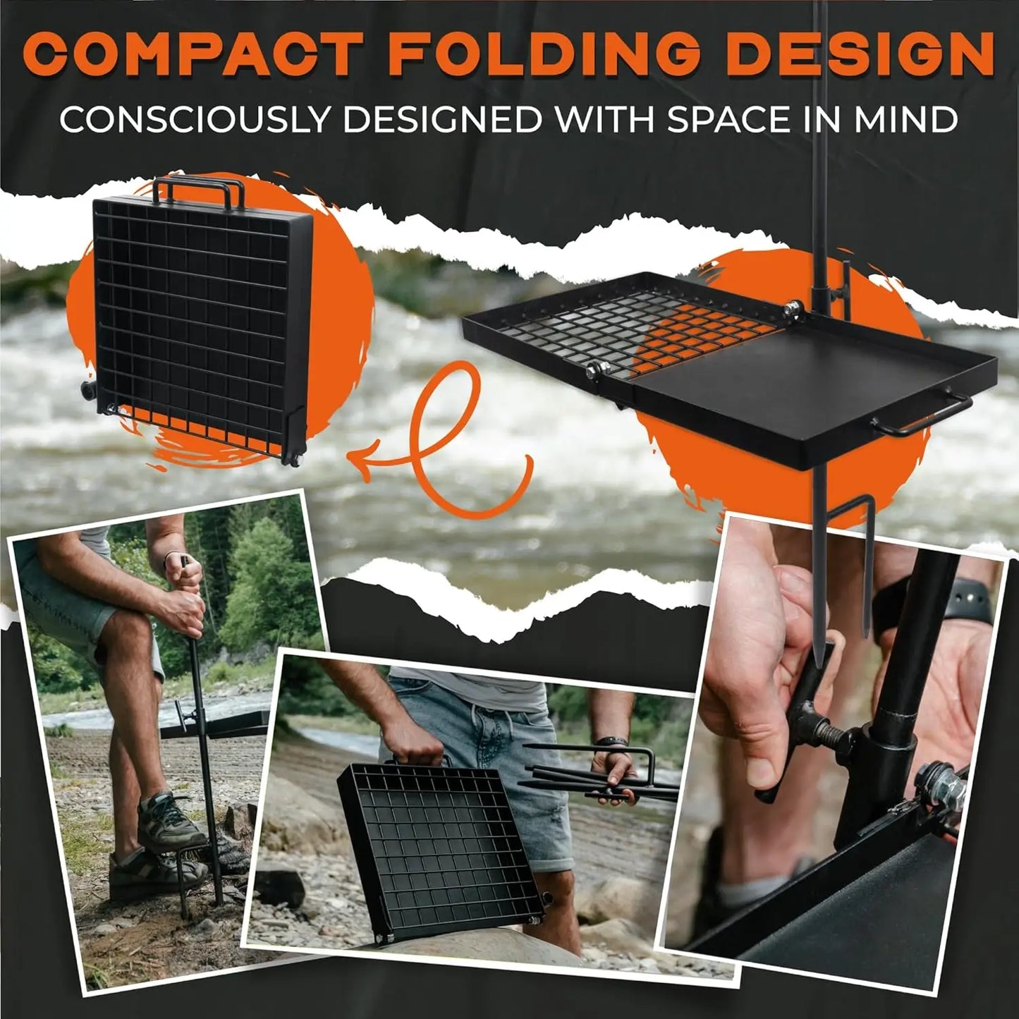 24" Folding Campfire Grill, Compact Swivel Grill Design