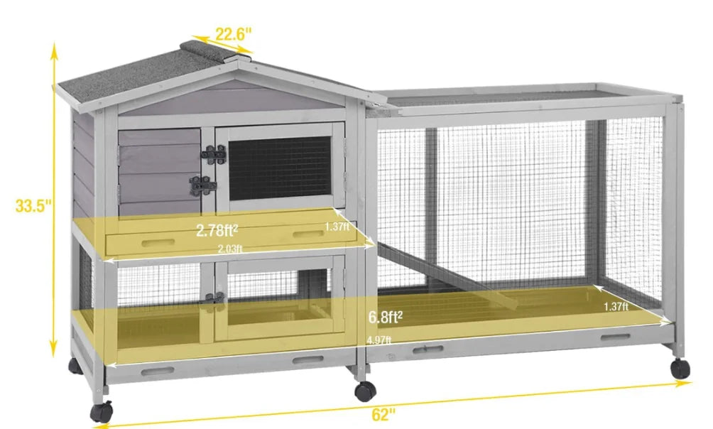 Indoor Outdoor Wooden Rabbit Hutch, 2-Tier