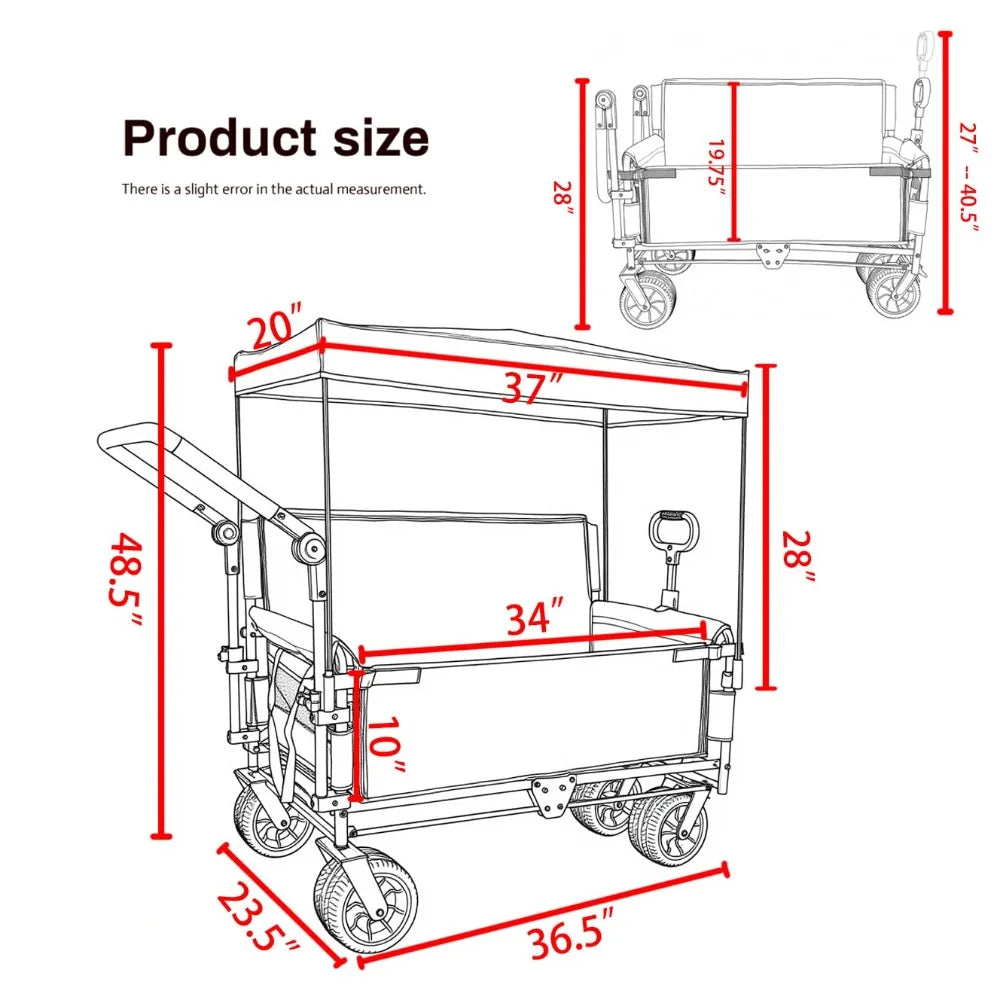 Folding Wagon Cart with Adjustable Canopy & Bench Seat, 500lbs Capacity,