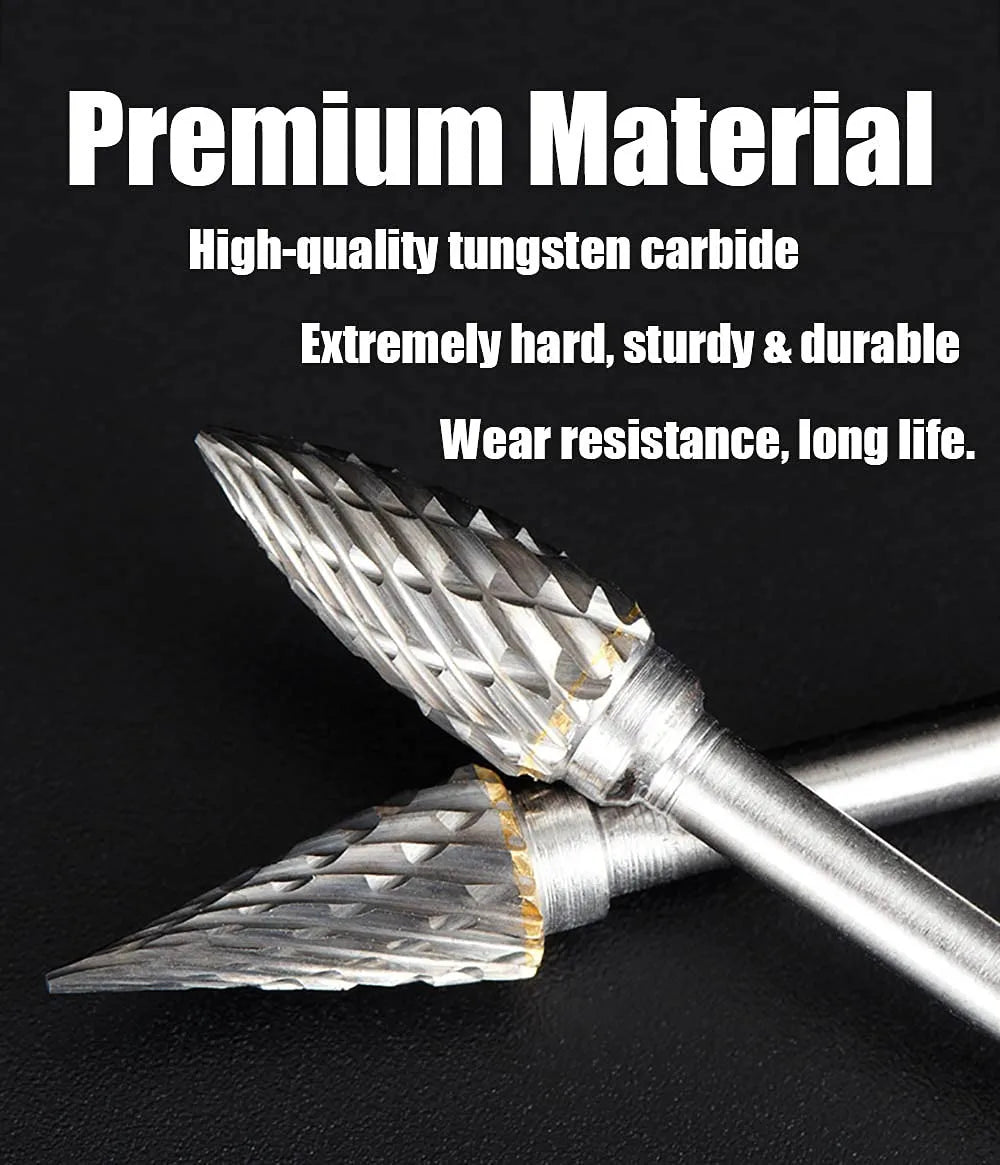 10PCS Carbide Double Cut Burr Set, 1/8" Shank